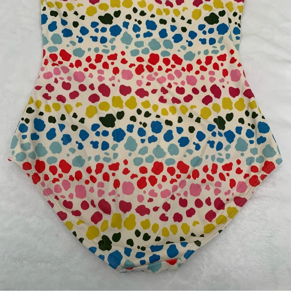 Boden Girls Multi‎ Color Polka Dot One Piece Swimsuit Blue Cross Back Straps